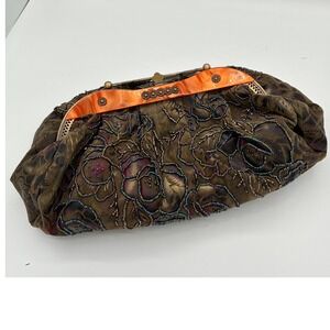 Vintage Beaded Floral Evening‎ Bag Clutch Purse Bronze Brown Party Prom Formal